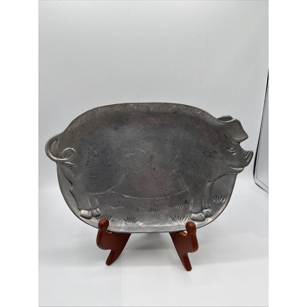 VTG Hog Shaped Tray 1981 Vandor Imports Retro Figural Pewter PIG Platter, 11"x7"